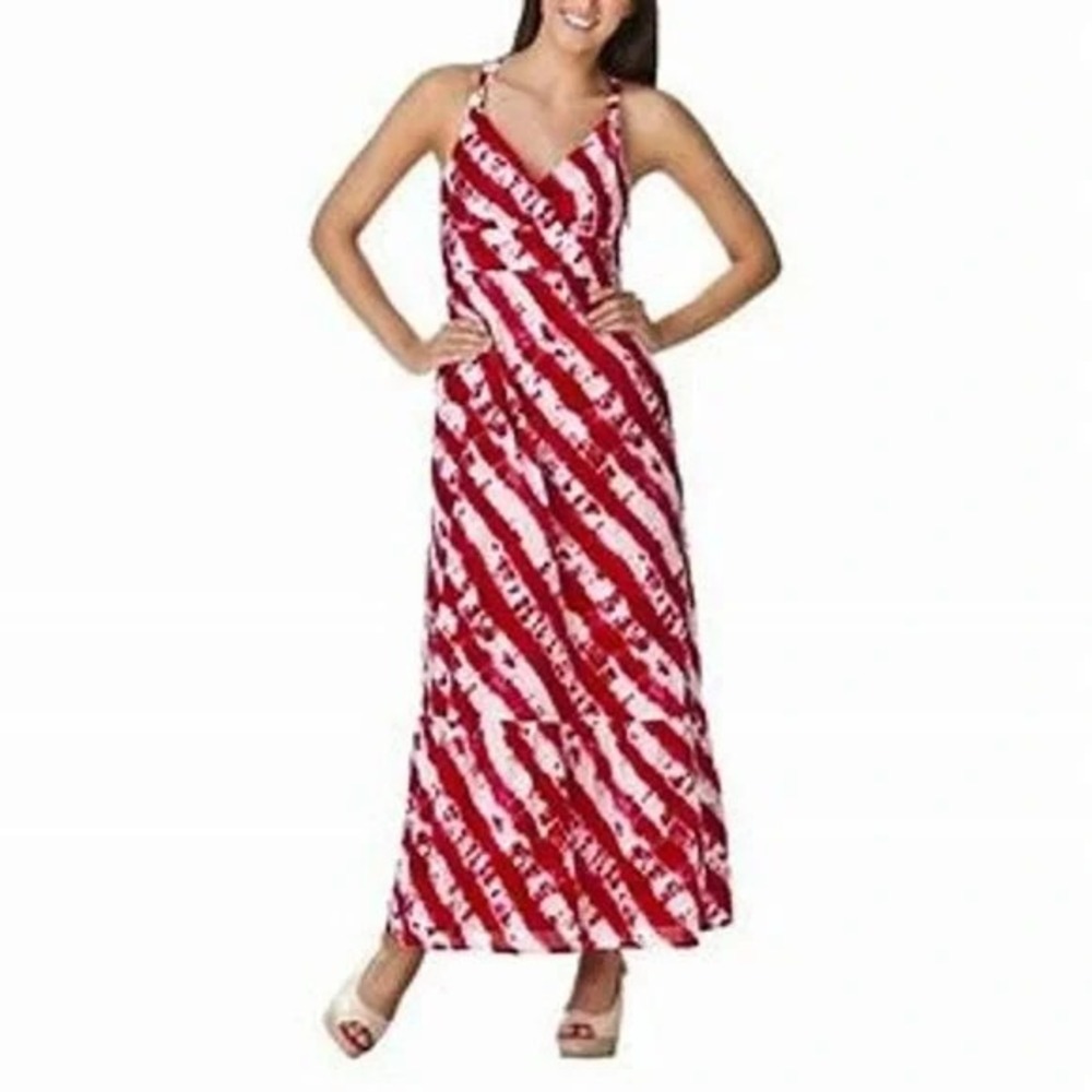 Calypso St Barth Dress Womens 8 Red White Tie Dye Maxi Cotton‎ Bloggers Favorite